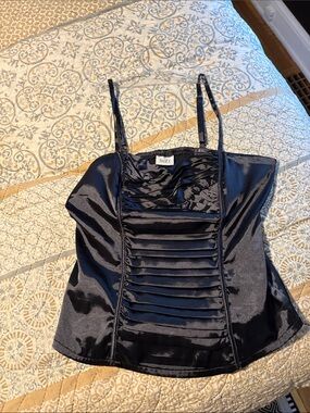 Suzy Shier Black Satin Pleated Camisole